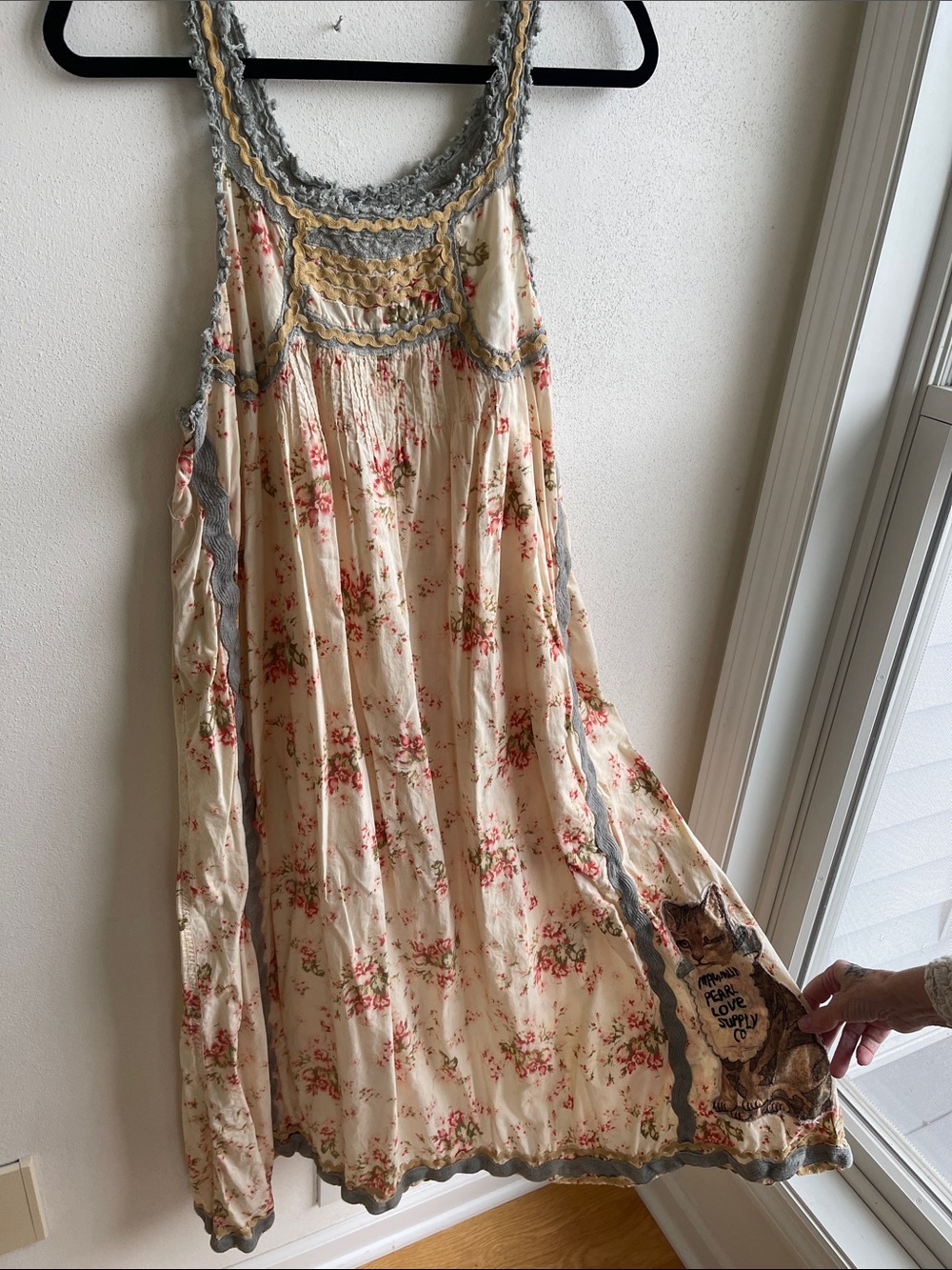 Magnolia Pearl Cream Midi Dress with Pink Floral and Gray Trim